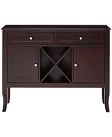 Kings Brand Furniture Morovis Wine Cabinet Breakfront Buffet Storage Console Table, Dark Cherry