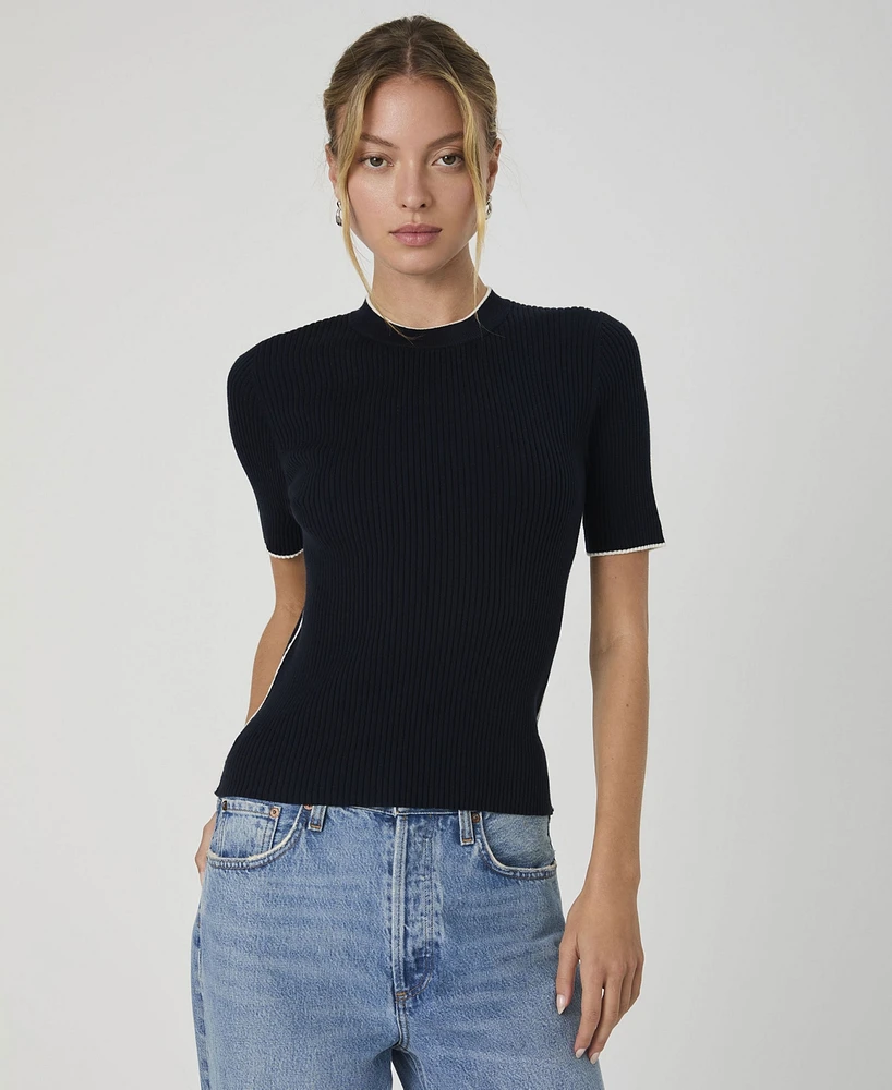 French Connection Women's Mozza Short-Sleeve Contrast-Trim Cotton Sweater Top