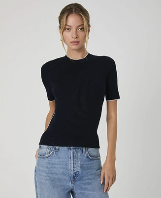 French Connection Women's Mozza Short-Sleeve Contrast-Trim Cotton Sweater Top