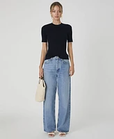 French Connection Women's Mozza Short-Sleeve Contrast-Trim Cotton Sweater Top