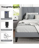 Gouun Full Size Bed Frame with Wingback Headboard and Wood Slat Support-Full Size