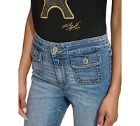 Karl Lagerfeld Paris Women's Patch-Pocket Bootcut Jeans