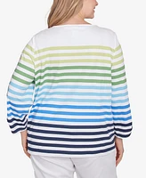 Ruby Rd. Plus Striped Embellished Three Quarter Sleeve Top