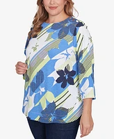 Ruby Rd. Plus Diagonal Striped Floral Top