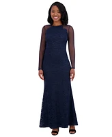 Eliza J Women's Embroidered Illusion-Sleeve Gown