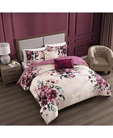 Bebejan Plum Haze Bedding 5 Piece Queen Size Reversible Comforter Set