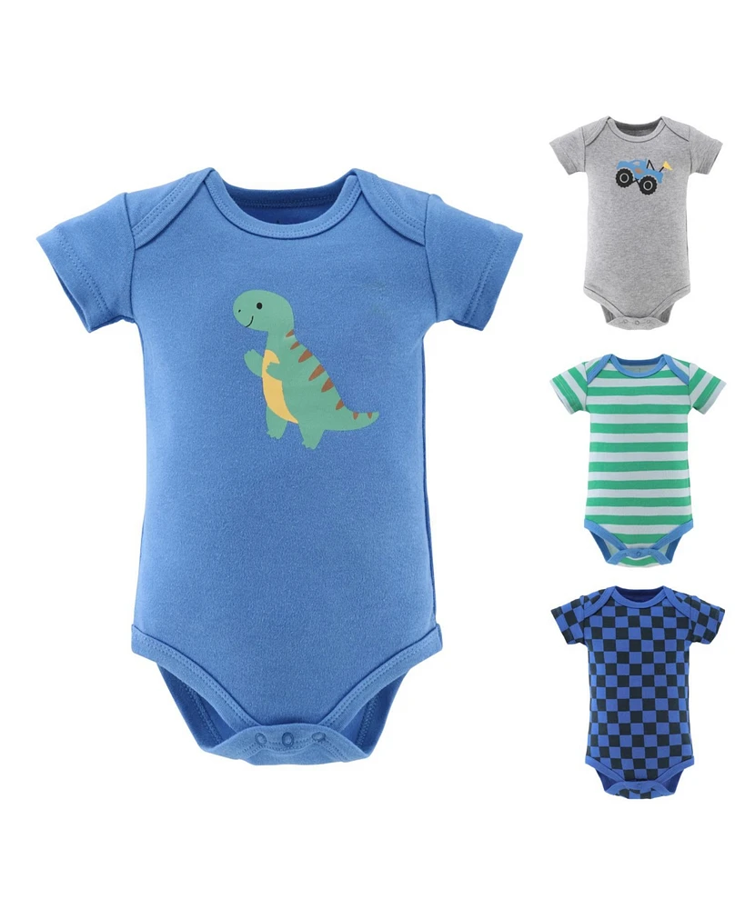 The Peanutshell Baby Boys Truck Dino Bodysuits, 4-Pack