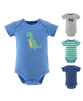 The Peanutshell Baby Boys Truck Dino Bodysuits, 4-Pack