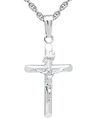 Polished Three Dimensional Crucifix 18" Pendant Necklace in Sterling Silver