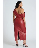 Eloquii Plus Fold Over Faux Leather Midi Dress