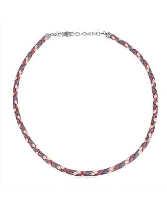 American West Jewelry Sterling Silver Multi-Color Braided Pink, Maroon and Berry Leather Necklace