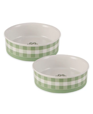 Bone Dry Petite Check Pet Bowl Set/2