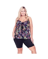 Avenue Women's Plus Size Fly Away Print Tankini Top