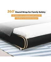 Gouun Full Size Faux Leather Upholstered Platform Bed Adjustable Headboard