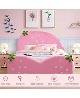 Gouun Kids Children Upholstered Berry Pattern Toddler Bed