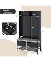 Costway 69" Tall Hall Tree with Seat Cushion Open Compartments Hooks Lift-top Storage