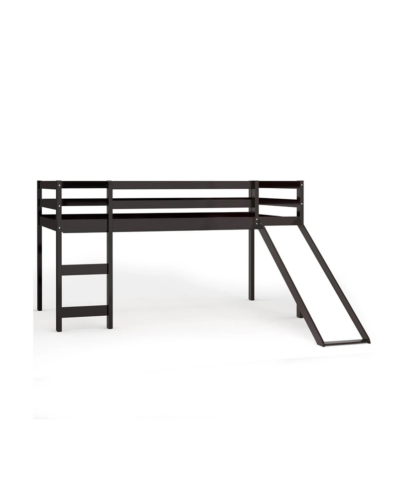 Gouun Twin Size Low Sturdy Loft Bed with Slide Wood