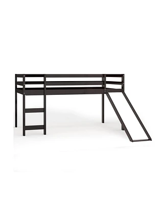 Gouun Twin Size Low Sturdy Loft Bed with Slide Wood
