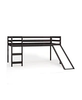 Gouun Twin Size Low Sturdy Loft Bed with Slide Wood