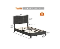 gaomon Twin Bed Frame, Linen Upholstered Platform Twin Bed Frame with Height Adjustable Headboard