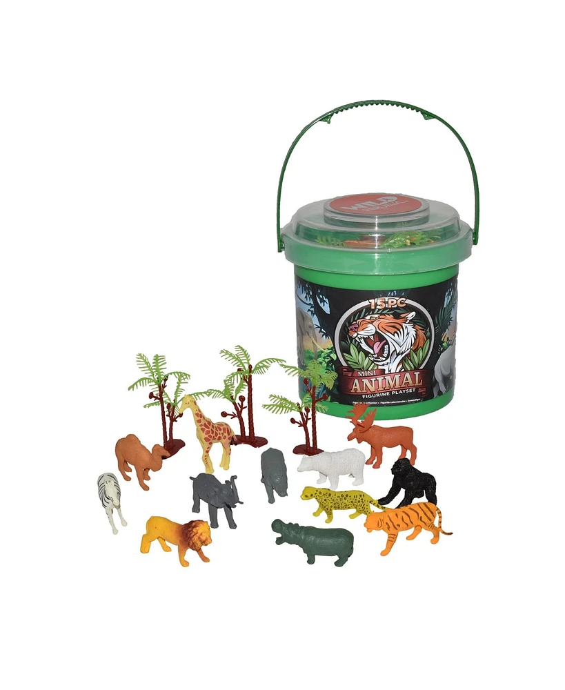 Wild Republic Bucket Mini Animal Figurines, 15 Pieces