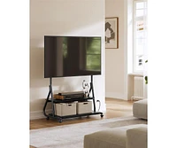 Slickblue Rolling Tv Stand with Wheels and Power Outlets Fits Flat Curved TVs up to 75 Inches and 88 lbs