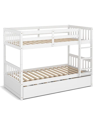 Twin Over Twin Bunk Bed with Pull-out Trundle and Ladder