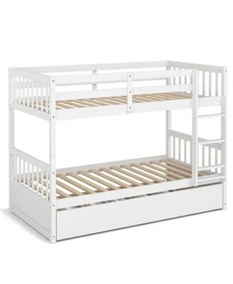 Twin Over Twin Bunk Bed with Pull-out Trundle Ladder