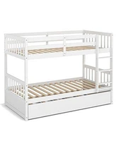 Twin Over Twin Bunk Bed with Pull-out Trundle Ladder