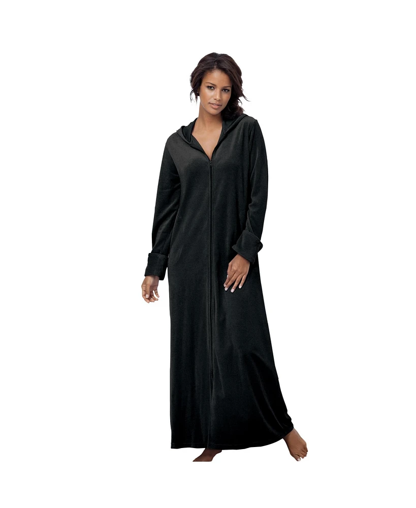 Dreams & Co. Plus Co Hooded Velour Robe