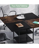 Tribesigns 47-Inch Square Conference Table, Wood Seminar Table with Storage and Splicing Tabletop, Business Furniture Boardroom Desk for Meeting Confe