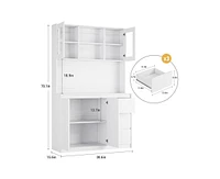 gaomon Tall Kitchen Pantry Cabinet, Kitchen Storage Cabinet with Led Lights and Power Outlets, Food Pantry Cabinet with Microwave Stand, Glass Door