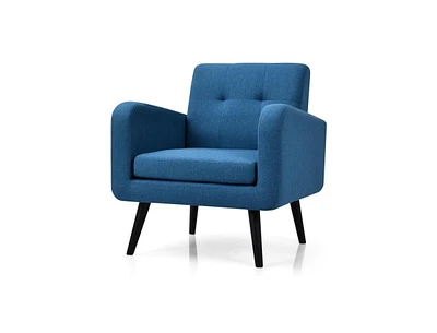 Slickblue Mid-Century Modern Linen Upholstered Accent Chair with Wooden Legs