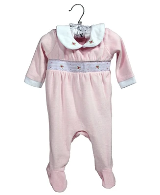 Rock-a-Bye Baby Boutique Girls Luxury Smocked Velour Footed Coverall