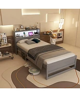 Gouun Twin Size Bed Frame with Storage Headboard and Charging Station