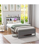 Gouun Twin Size Bed Frame with Storage Headboard and Charging Station