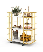 Gouun 3-Tier Metal Kitchen Storage Serving Cart Trolley with Marble Tabletop and Handles