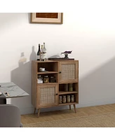 Gouun Rattan Buffet Cabinet with 2 Doors and 2 Cubbies