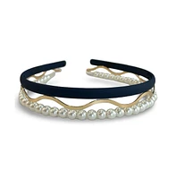 Headband Set - Blue + Pearl + Gold