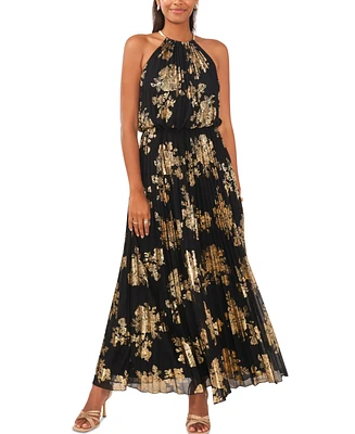 Msk Metallic-Print Pleated Blouson Gown