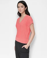 Dkny Women's Ribbed Short-Sleeve Sweater