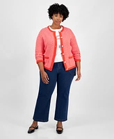 On 34th Trendy Plus Cotton Jacquard Cardigan, Exclusively at Macy's