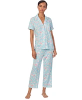 Lauren Ralph Petite 2-Pc. Short-Sleeve Notch-Collar Cropped-Pant Pajama Set