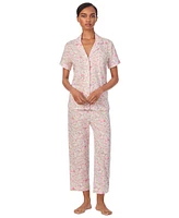 Lauren Ralph Women's 2-Pc. Short-Sleeve Notch-Collar Cropped-Pant Pajama Set