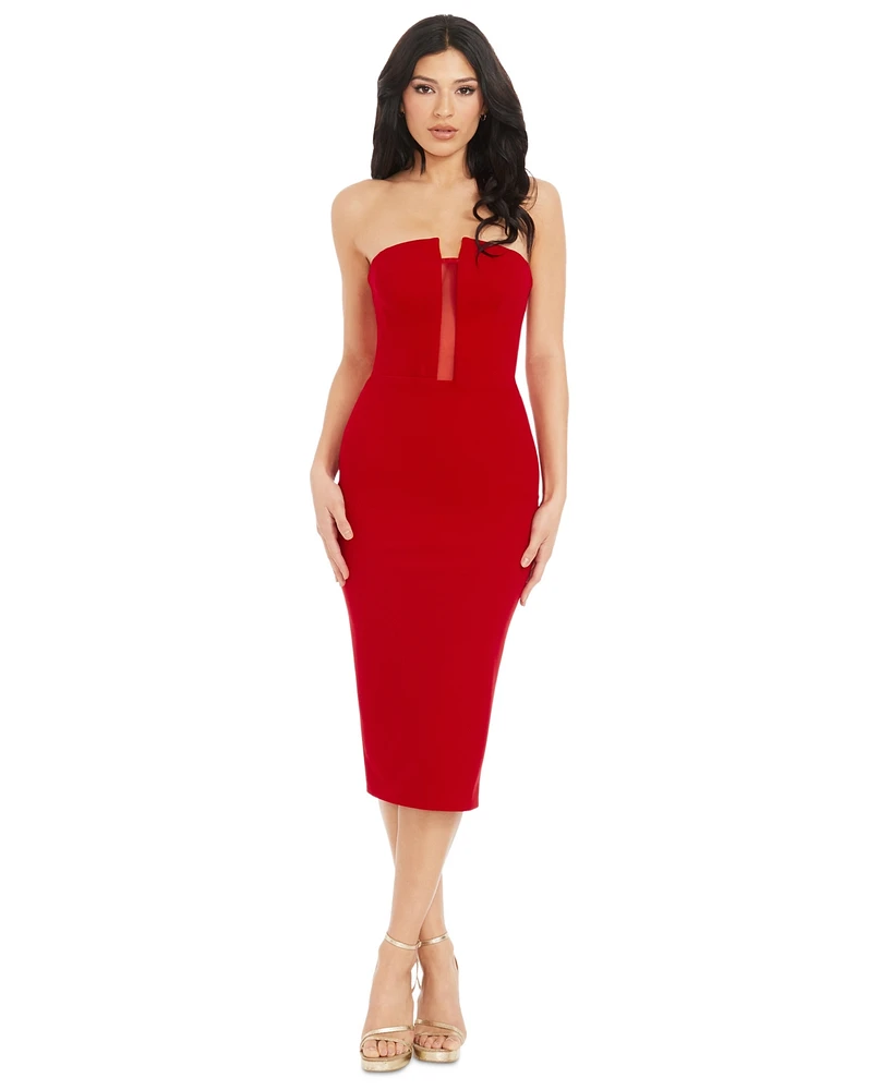 Dress the Population Women's Erica Strapless Plunge-Neck Bodycon Midi