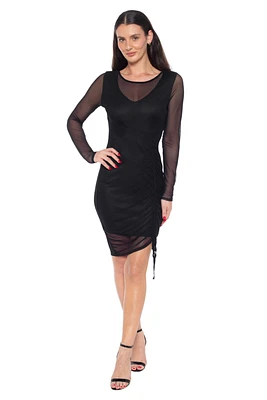 Bebe Women's PowerMesh Midi Dress With Side Shirring, Small, Black