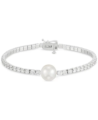 Arabella Cultured Freshwater Pearl (10mm) & Cubic Zirconia Tennis Bracelet in Sterling Silver