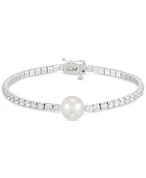 Arabella Cultured Freshwater Pearl (10mm) & Cubic Zirconia Tennis Bracelet in Sterling Silver