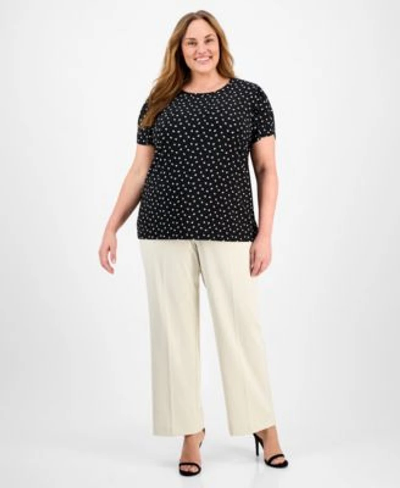 Anne Klein Plus Size Dot Print Blouse Wide Leg Pull On Pants