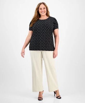 Anne Klein Plus Size Dot Print Blouse Wide Leg Pull On Pants